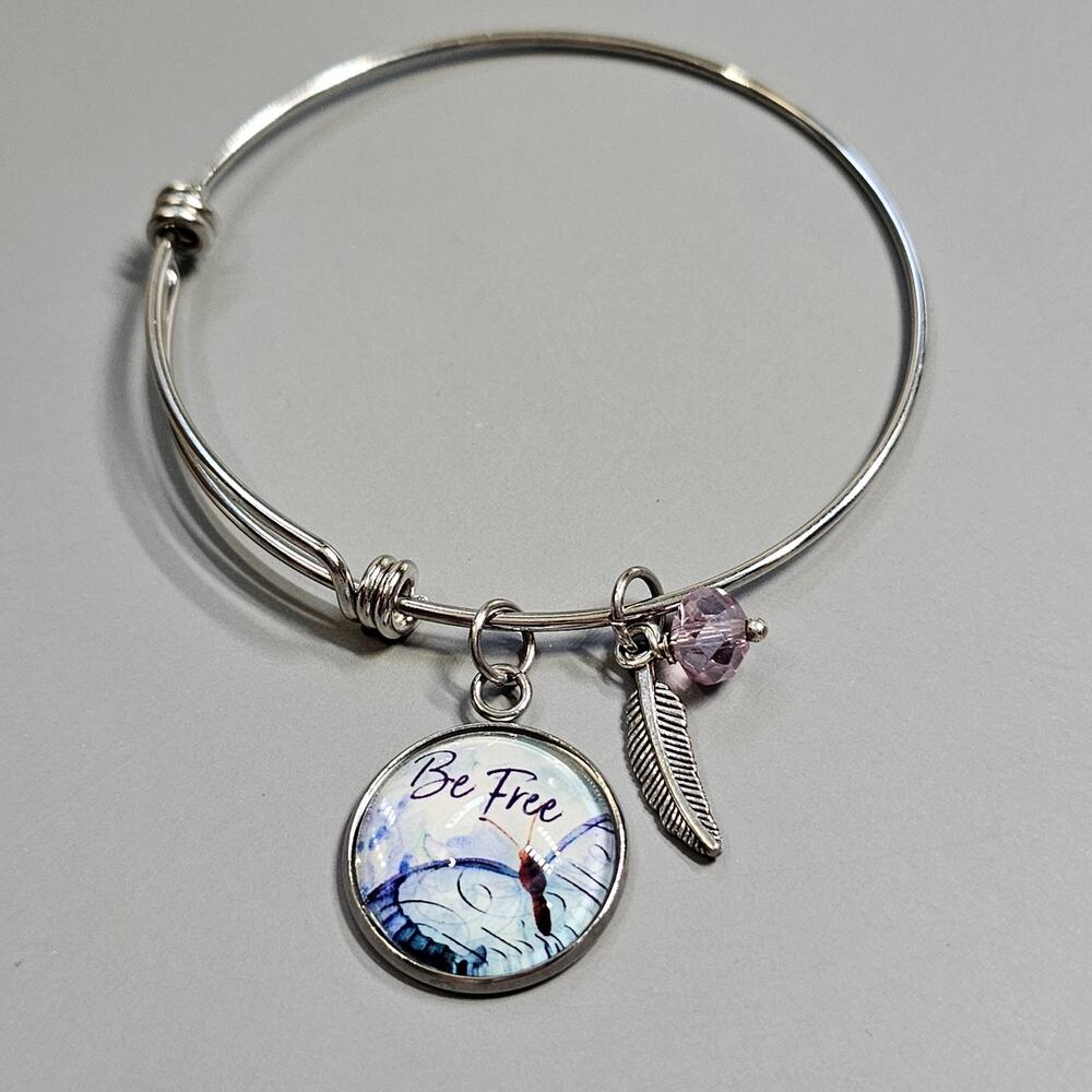 Be Free Inspirational Bangle Bracelet Stainless Steel Adjustable